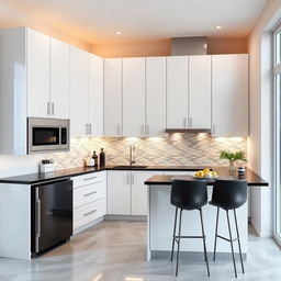 A contemporary kitchen layout that maximizes space efficiently without a large corner area for appliances