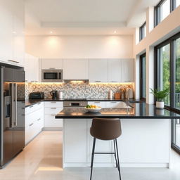 A contemporary kitchen layout that maximizes space efficiently without a large corner area for appliances