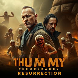 An electrifying teaser poster for 'The Mummy Resurrection', featuring Dwayne Johnson and Keanu Reeves in prominent roles