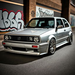 A modified VW Golf MK7 showcasing the front design elements of a BMW E30 M3