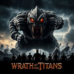 An epic teaser poster for 'Wrath of the Titans', depicting a gigantic, fearsome monster struggling against its chains