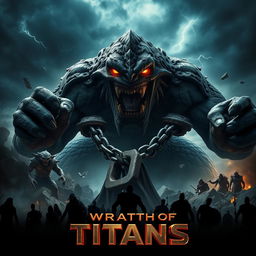 An epic teaser poster for 'Wrath of the Titans', depicting a gigantic, fearsome monster struggling against its chains