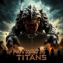 An epic teaser poster for 'Wrath of the Titans', depicting a gigantic, fearsome monster struggling against its chains