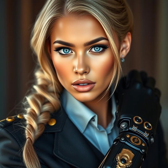 An alluring image of a light-brown-skinned woman with striking icy blue eyes that captivate and draw attention