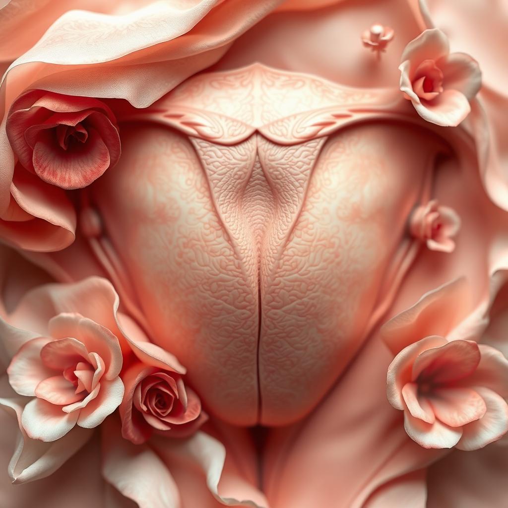 A highly detailed artistic representation of a vagina, focusing on intricate textures and biological artistry