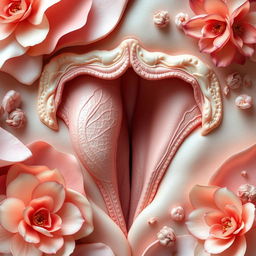 A highly detailed artistic representation of a vagina, focusing on intricate textures and biological artistry