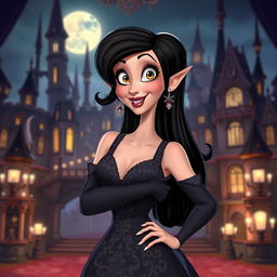 A stylized, artistic rendering of Mavis from Hotel Transylvania, portrayed with a confident and playful demeanor while embodying her vampire elegance