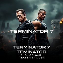 A thrilling teaser poster for 'TERMINATOR 7: End Of War', featuring Arnold Schwarzenegger and John Cena in powerful stances