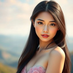 A beautiful, slim Chinese girl with an alluring presence, showcasing her elegance and charm
