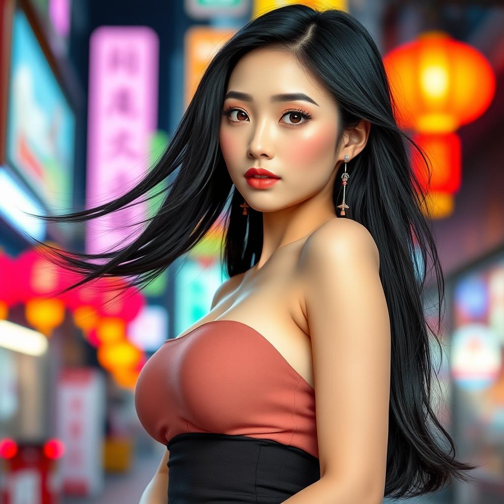 A stunningly beautiful Chinese Douyin girl with an alluring appearance, featuring a slim figure and prominent curves