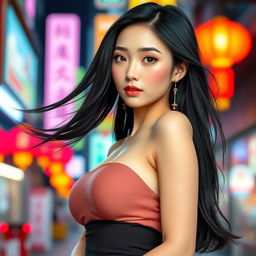 A stunningly beautiful Chinese Douyin girl with an alluring appearance, featuring a slim figure and prominent curves