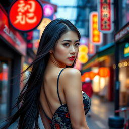 A stunningly beautiful Chinese Douyin girl with an alluring appearance, featuring a slim figure and prominent curves