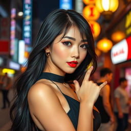 A captivatingly beautiful Chinese Douyin girl with an enticing appearance, featuring a slim figure and prominent curves