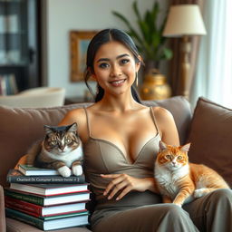 A beautiful mixed-heritage Indonesian woman, showcasing attractive features and a confident demeanor