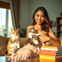 A beautiful mixed-heritage Indonesian woman, displaying elegant features and a confident aura