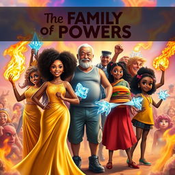 A vibrant fantasy scene depicting a diverse group of characters, each showcasing their unique powers