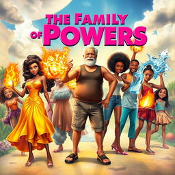 A vibrant fantasy scene depicting a diverse group of characters, each showcasing their unique powers