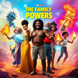 A vibrant fantasy scene depicting a diverse group of characters, each showcasing their unique powers
