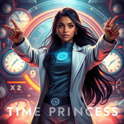 A cinematic sci-fi superhero film poster titled 'Time Princess'