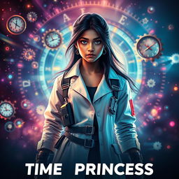 A cinematic sci-fi superhero film poster titled 'Time Princess'