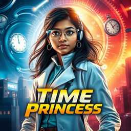 A cinematic sci-fi superhero film poster titled 'Time Princess'