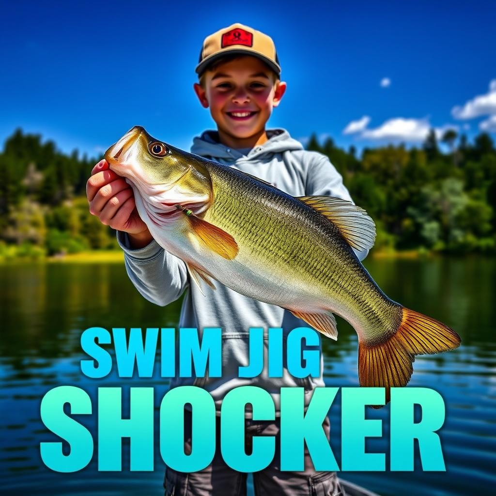 A vertical 1920x1080 thumbnail depicting a young angler standing at the water's edge, holding an impressive 5-pound bass with an expression of excitement on their face