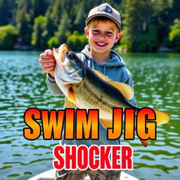 A vertical 1920x1080 thumbnail depicting a young angler standing at the water's edge, holding an impressive 5-pound bass with an expression of excitement on their face