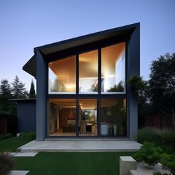 Exterior design of a modern styled house with sleek lines, glass walls, and minimalist landscapes.