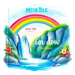 A vibrant and enchanting book cover design featuring a stunning rainbow arching gracefully over a majestic waterfall
