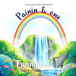 A vibrant and enchanting book cover design featuring a stunning rainbow arching gracefully over a majestic waterfall