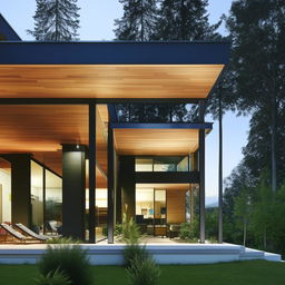 Exterior design of a modern styled house with sleek lines, glass walls, and minimalist landscapes.