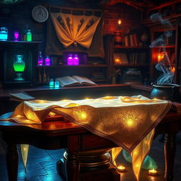 A mesmerizing scene showcasing a magic cloth that appears to shimmer and glow with an ethereal light