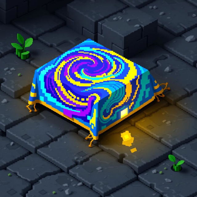 An enchanting magic cloth item designed in pixel art style, reminiscent of Minecraft aesthetics