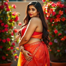 A beautifully curvy Indian woman, showcasing her voluptuous figure with an emphasis on her thick, alluring physique
