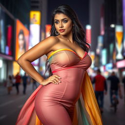 A stunningly attractive Indian woman, exuding confidence and charm, with a curvy and voluptuous figure