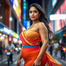 A stunningly attractive Indian woman, exuding confidence and charm, with a curvy and voluptuous figure
