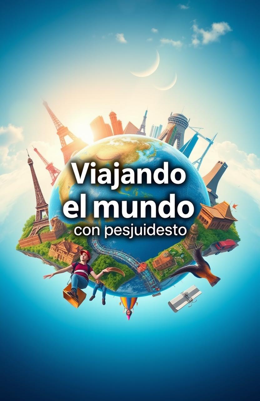 An eye-catching E-book cover featuring the title in Spanish 'Viajando por el mundo con bajo presupuesto' prominently displayed in the center