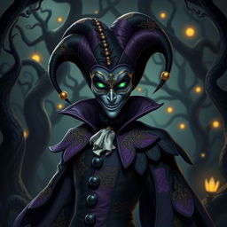 A mysterious jester character inspired by the Kingdom Hearts universe, featuring a dark and whimsical design
