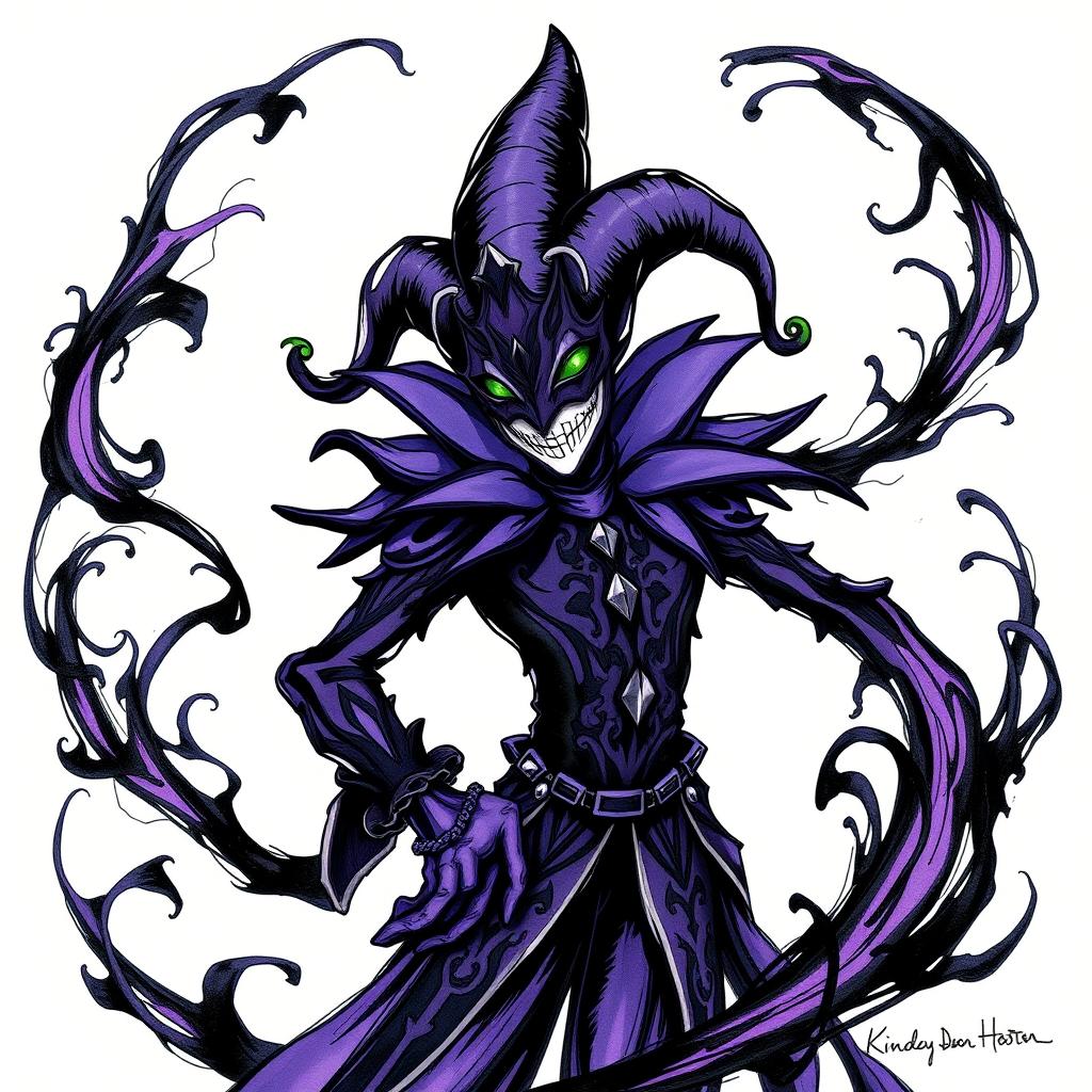 An artistic representation of a shadow jester from the Kingdom Hearts universe, illustrated in an ink style