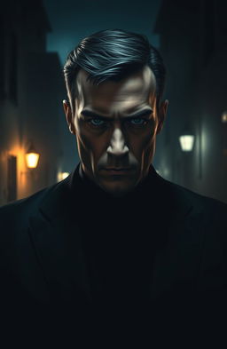 A dark and intriguing scene featuring a male police spy who is the cunning mastermind behind all criminal activities