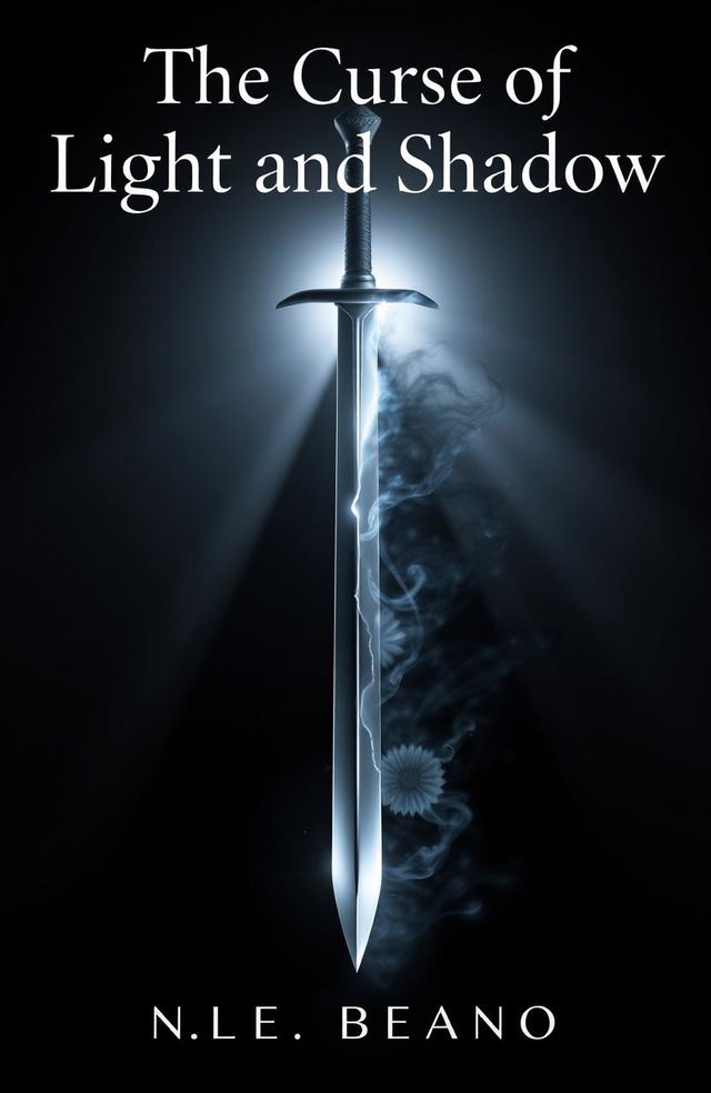 A fantasy novel cover featuring a sleek, sharp sword split in two