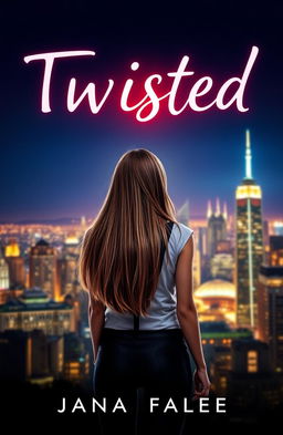 Book cover featuring a girl standing with her back turned, gazing at a vibrant city skyline at night, the city lights twinkling in the darkness
