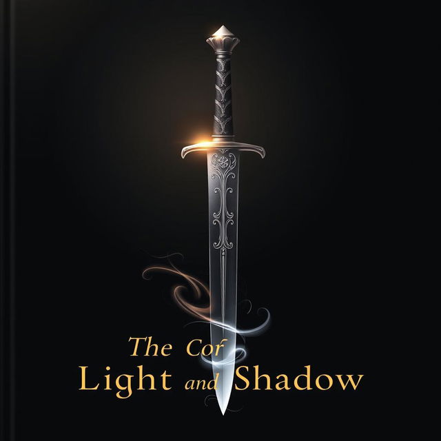 A cover design featuring a deep black background with subtle gradients to create depth and contrast, symbolizing the theme of duality between light and shadow