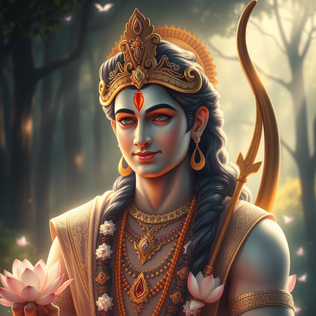 An ethereal depiction of Lord Ram, showcasing his divine beauty and serene presence