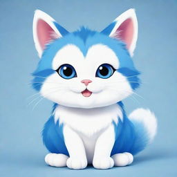 A charming cartoon-style cat with a vibrant blue and white fur color.