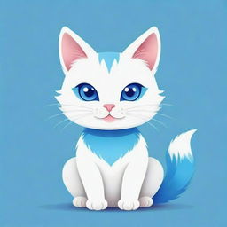 A charming cartoon-style cat with a vibrant blue and white fur color.