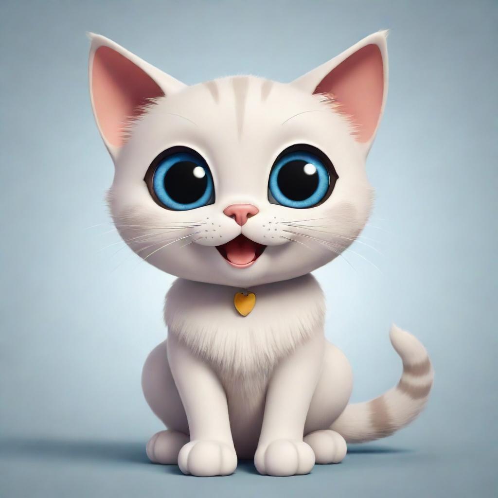 A cute and endearing cartoon cat with expressive eyes and a jovial demeanor.