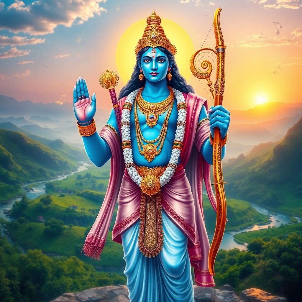 An ethereal depiction of Lord Ram, radiating divine beauty and grace