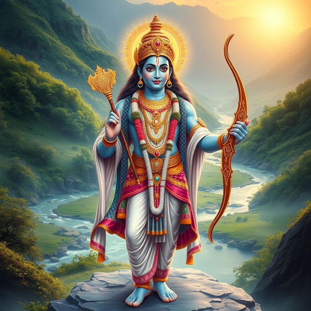 An ethereal depiction of Lord Ram, radiating divine beauty and grace