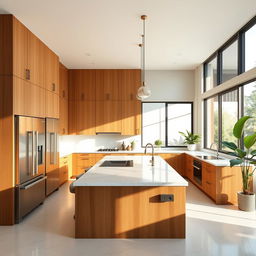 A modern kitchen featuring a large central island
